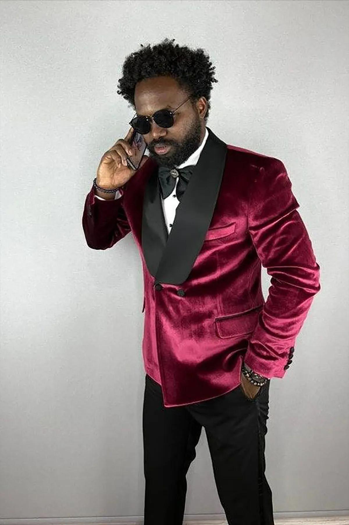 Classy One Button Veet Wedding Tuxedos Slim Fit Mens Suits 2 Pieces Sets Shawl Lapel Blazers Formal Suit With Jacket And Pants