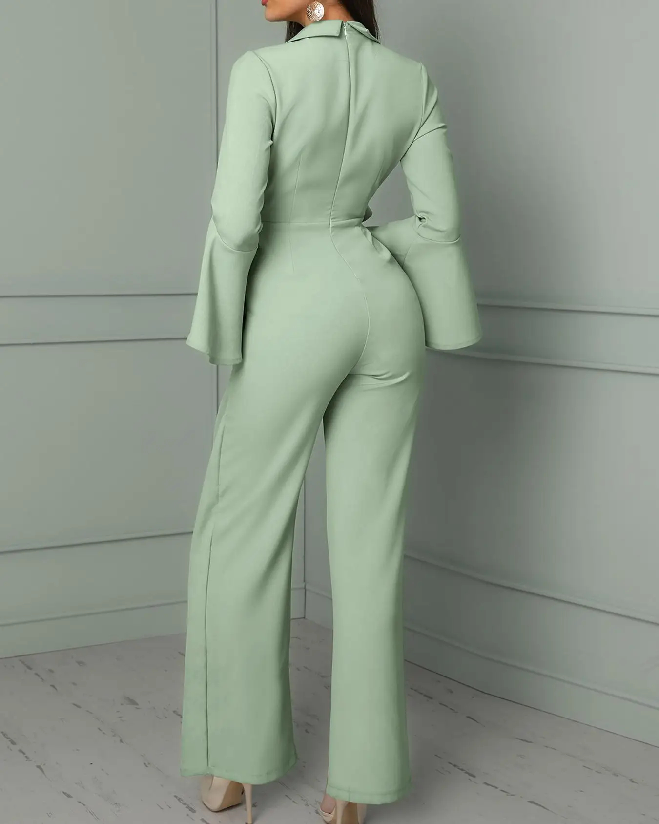 Simple Women Jumpsuits Prom Dresses Suit V-Neck Long Sleeves Light Sky Blue Special Occasion Gowns Birthday Party Evening Wear