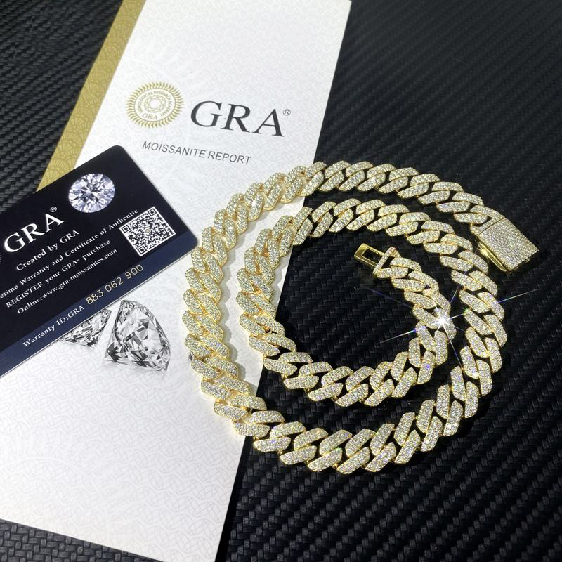 Miami Moissanite Cuban Link Chain Pass Dimond Tester 12Mm Wide Micro Paved 2 Row Diamond Iced Out Chain Necklace Rapper Hip Hop Gold Jewelry Chains