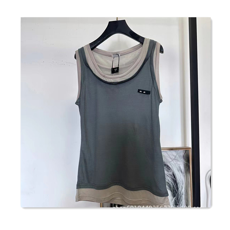 Summer Designer Womens T shirt Women Vest Top Fashion Sleeveless Inner Layer Letter Logo Fashion Brand Designer tshirt Transparent Sexy Slim Fit Long sleeved Skirts
