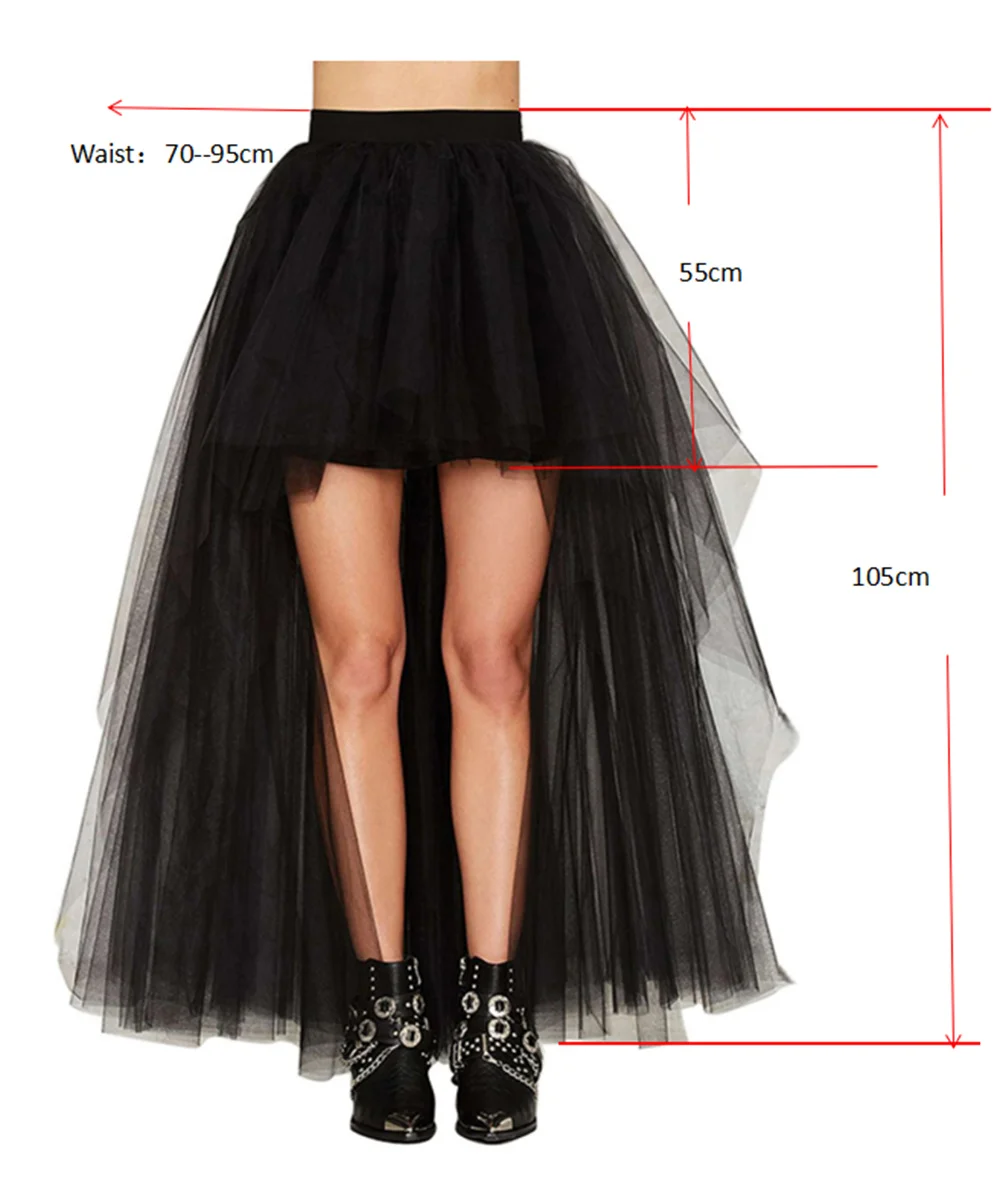 4Colors New Arrival High-Low Petticoats For Tail Dress Elastic Waist High Low Mesh Net Halloween Cosplay Costume Maxi Skirts Cpa805