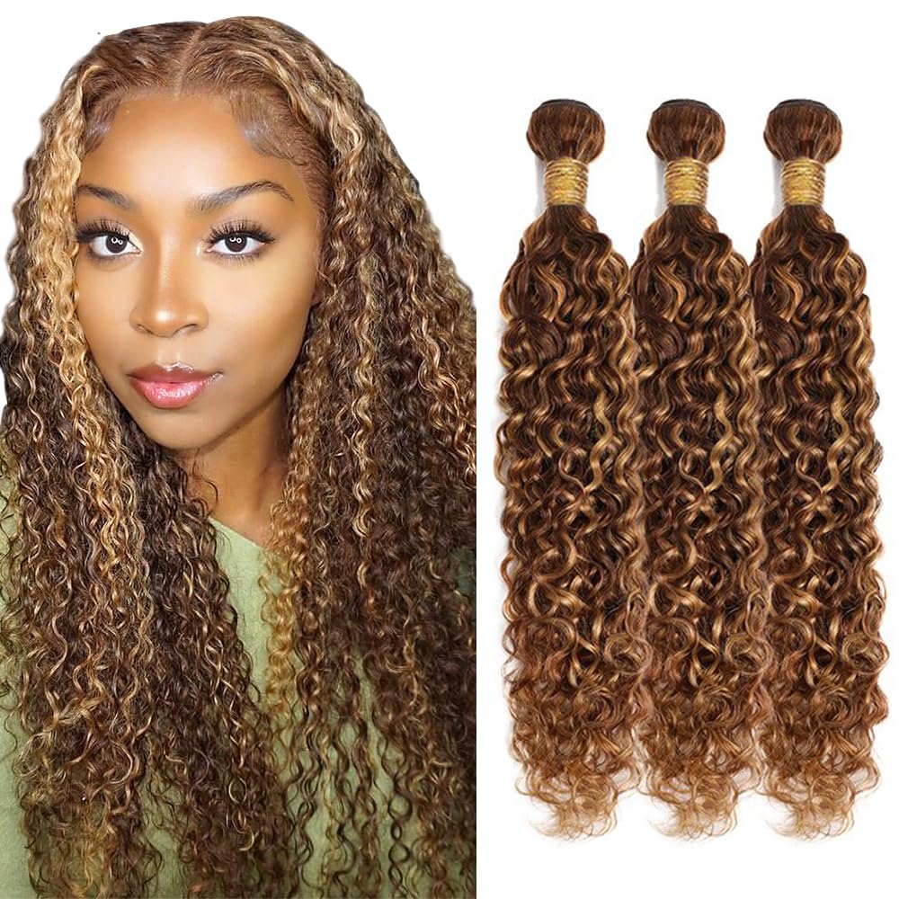 Brazilian Water Wave Human Remy Virgin Hair Weaves P4/27 Highlight Color 100g/bundle Double Wefts 3Bundles/lot full and soft