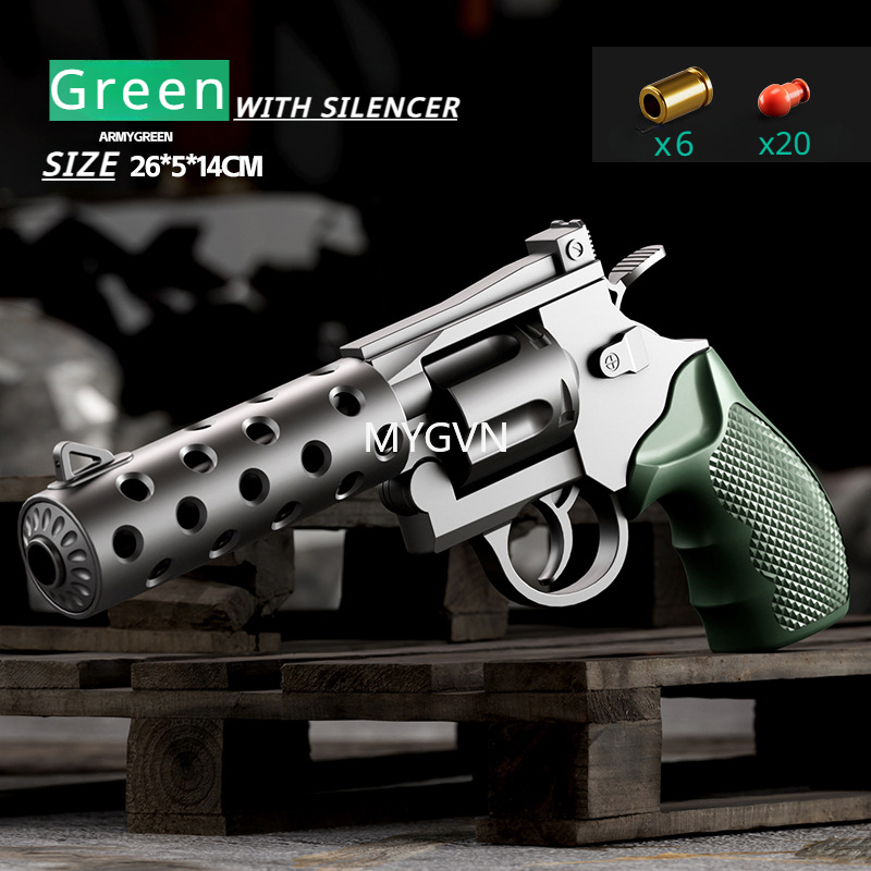 Revolver Soft Bullets Toy Gun Shell Ejection Pistol Manual Continuous Firing with Silencer Fake Gun Outdoor Cs Game Prop Birthday Gifts