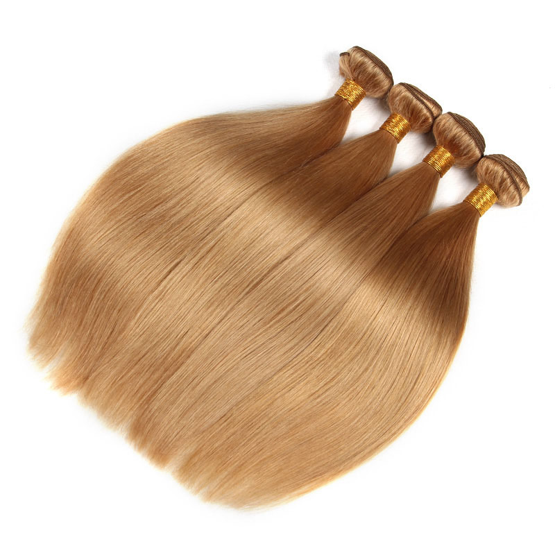 Brazilian Human Remy Virgin Hair Straight Hair Weaves Honey Blonde 27# Color 100g/bundle Double Wefts 3Bundles/lot