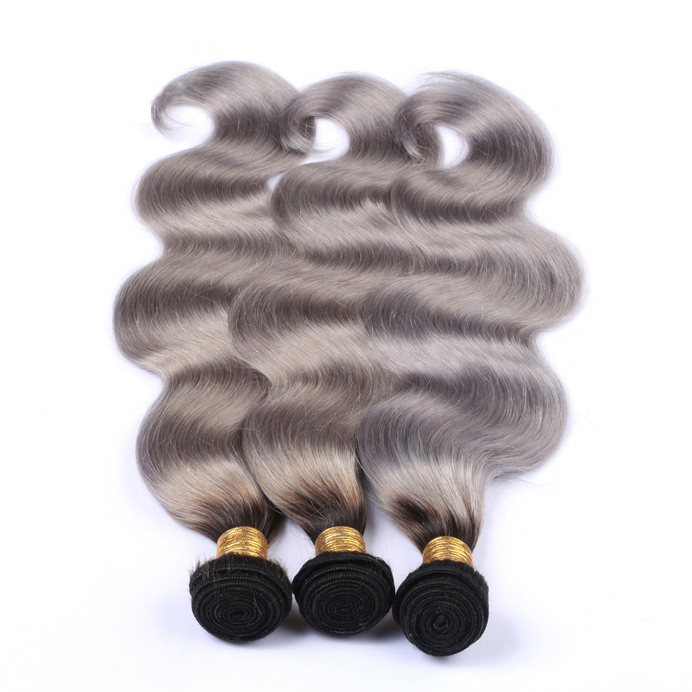 Ombre 1B/Grey Brazilian Body Wave Human Remy Virgin Hair Weaves 100g/bundle Double Wefts 3Bundles/lot