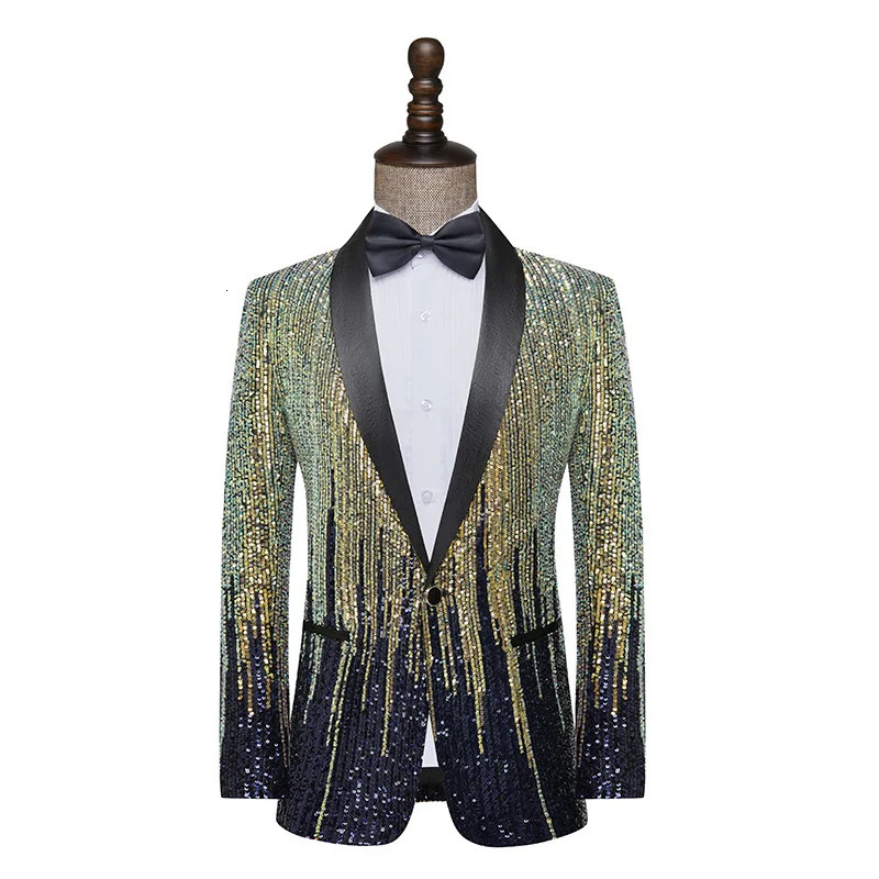 Fashion Mens Jacket Meteor Gradient Sequins Suit Coat Stage Performance Host Wedding Only Blazer 240126