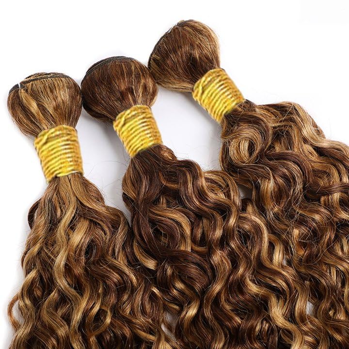 Brazilian Water Wave Human Remy Virgin Hair Weaves P4/27 Highlight Color 100g/bundle Double Wefts 3Bundles/lot full and soft