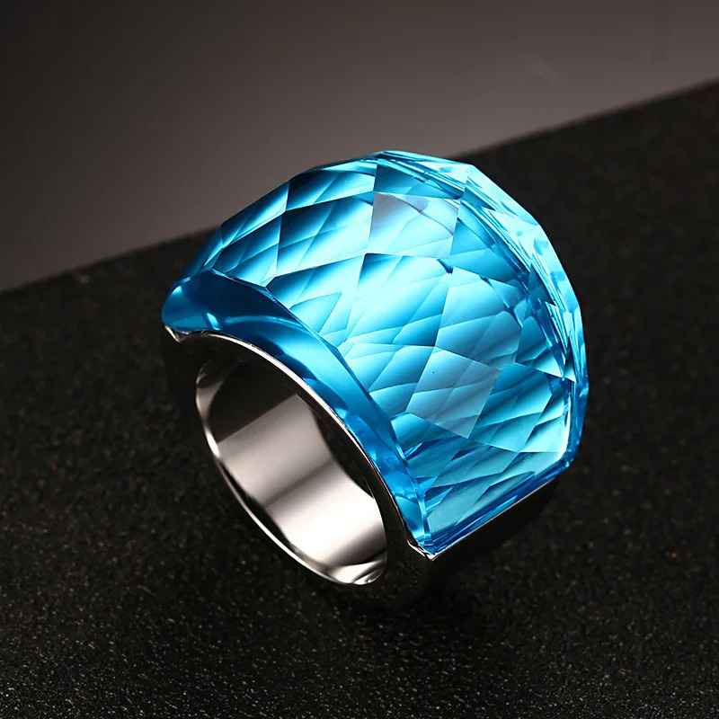 Fashion Large Ring for Women Multicolor Wedding Jewelry 7 Colors Big Glass Stone Ring Stainless Steel Anillos 240125
