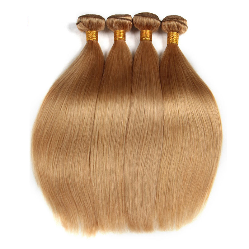 Brazilian Human Remy Virgin Hair Straight Hair Weaves Honey Blonde 27# Color 100g/bundle Double Wefts 3Bundles/lot