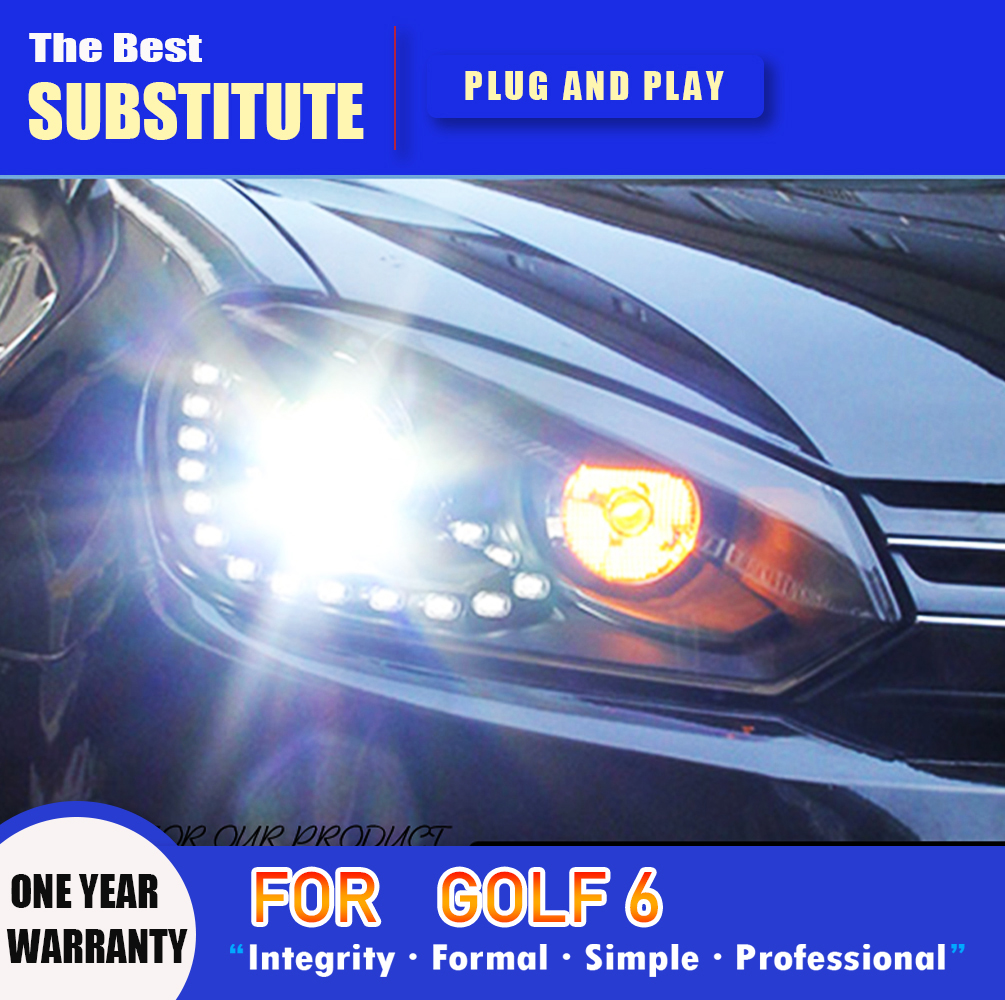Car Accessories DRL Daytime Running Light For VW Golf 6 R20 LED Headlight Assembly 09-12 Streamer Turn Signal Indicator Head Lamp