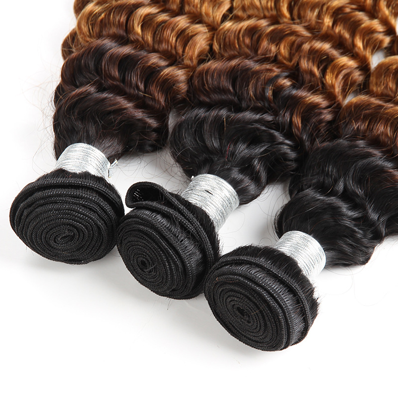 Ombre 1B/27 Brazilian Deep Wave Human Remy Virgin Hair Weaves 100g/bundle Double Wefts 3Bundles/lot