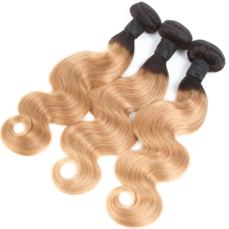 Ombre 1B/27 Brazilian Human Remy Virgin Body Wave Hair Weaves 100G/Bundle Double Wefts 3Bundles/Lot