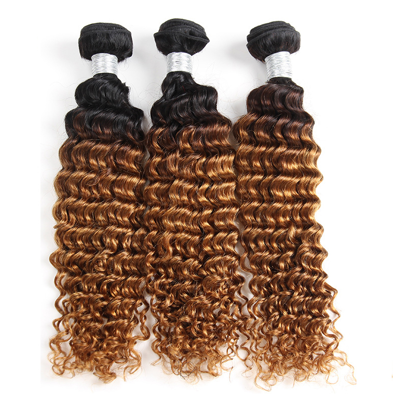 Ombre 1B/27 Brazilian Deep Wave Human Remy Virgin Hair Weaves 100g/bundle Double Wefts 3Bundles/lot