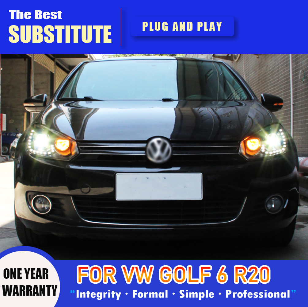 Car Accessories DRL Daytime Running Light For VW Golf 6 R20 LED Headlight Assembly 09-12 Streamer Turn Signal Indicator Head Lamp