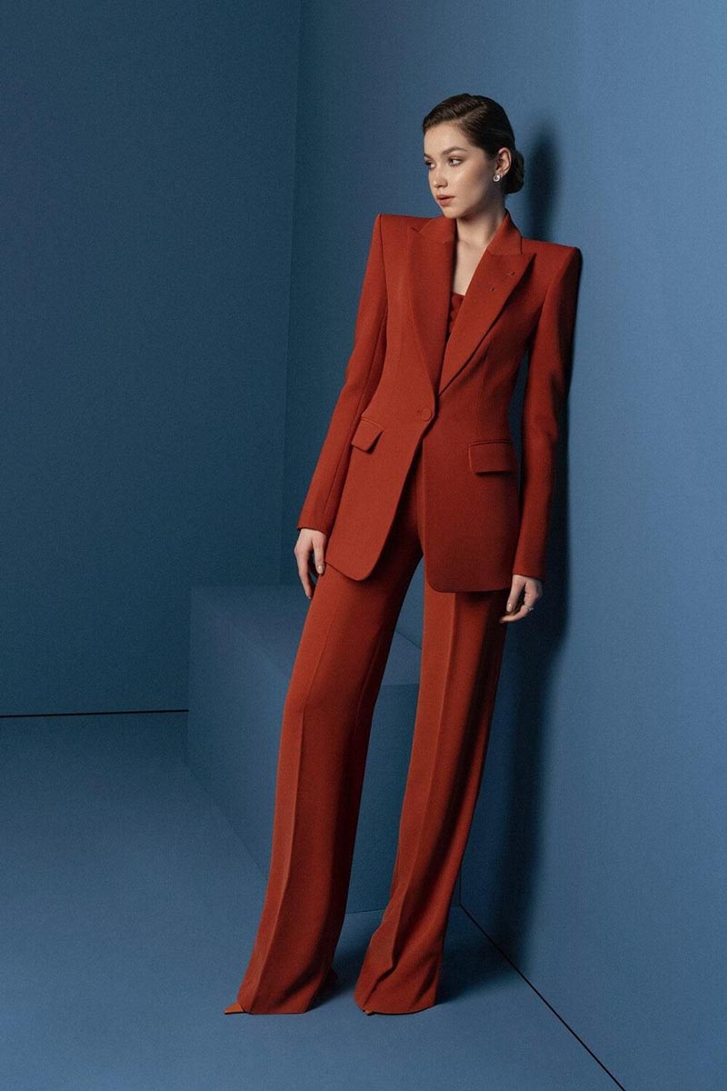 Dark Red Women Pants Suits Spring Fashion 2 Pieces Mother Of Bride Blazer Tuxedos Custom Made Wear Trousers Sets