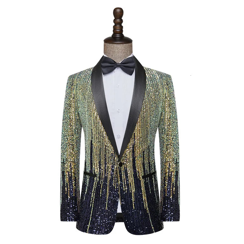 Fashion Mens Jacket Meteor Gradient Sequins Suit Coat Stage Performance Host Wedding Only Blazer 240126