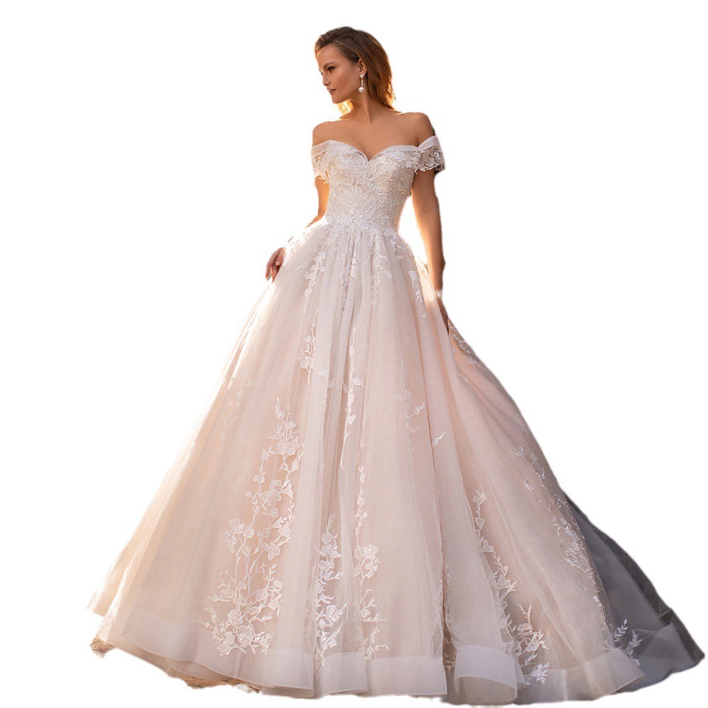 2024 off shoulder retro wedding dresses vintage new lace appliques sweep train bridal backless ball gown beach boho elegant tulle bride vestido de nov