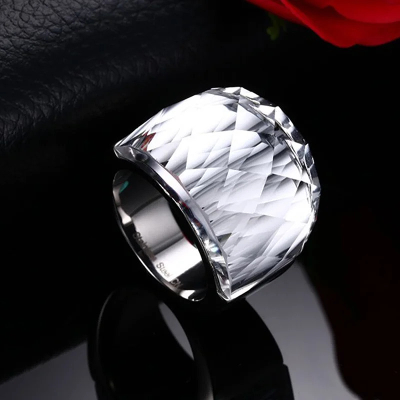 Fashion Large Ring for Women Multicolor Wedding Jewelry 7 Colors Big Glass Stone Ring Stainless Steel Anillos 240125
