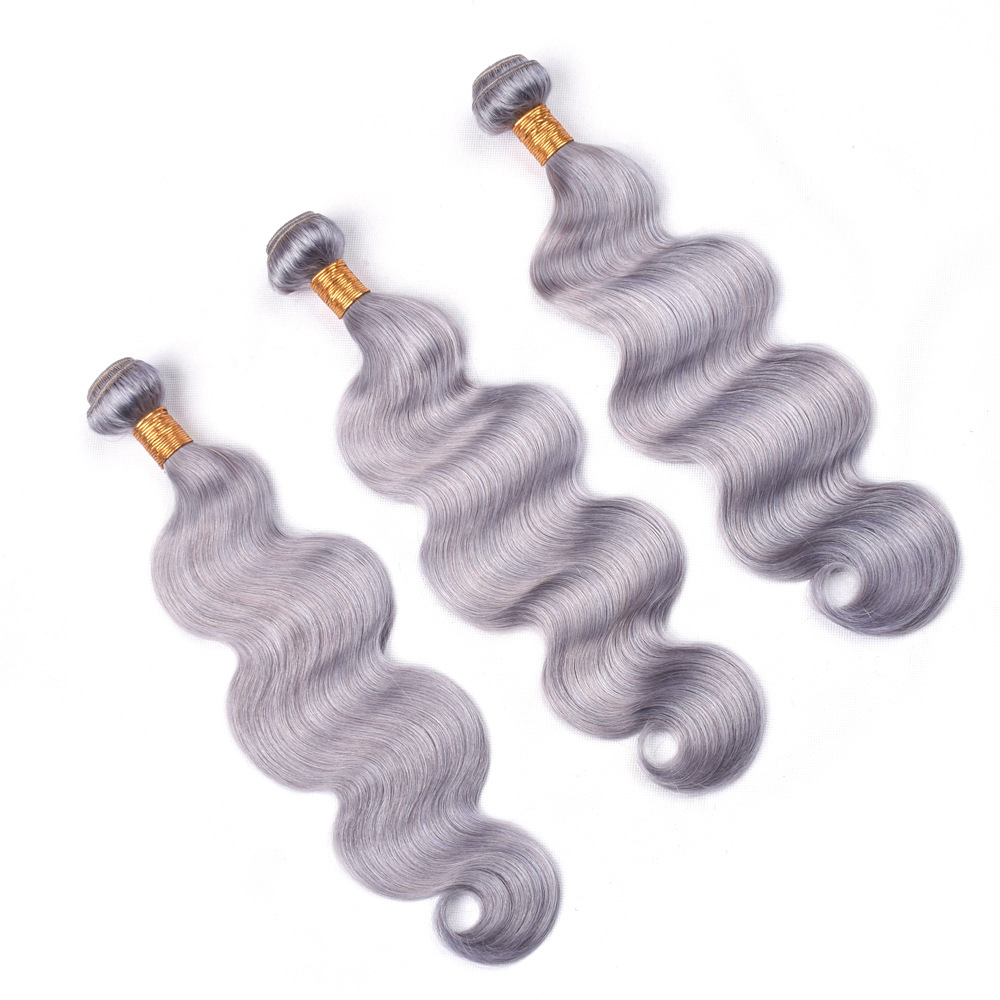 Silver Grey Brazilian Body Wave Human Remy Virgin Hair Weaves 100g/bundle Double Wefts 3Bundles/lot