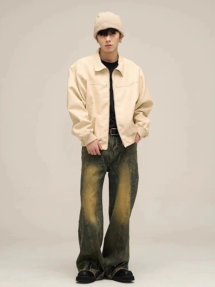 Hip Hop Retro Motorcycle Leather Jackets Man American Street Casual Suede Bomber Coats Spring Autumn Zipper Handsome Outwear 240124