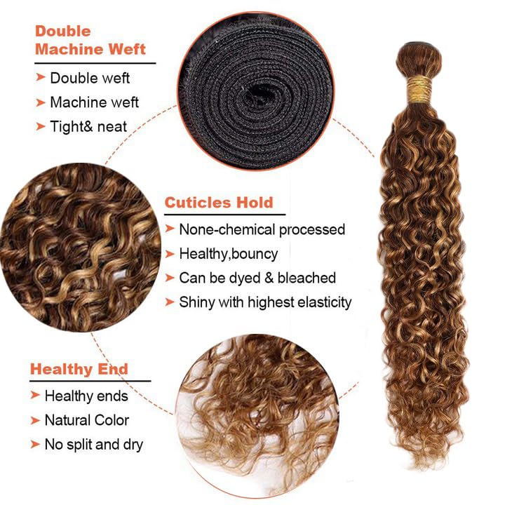 Brazilian Water Wave Human Remy Virgin Hair Weaves P4/27 Highlight Color 100g/bundle Double Wefts 3Bundles/lot full and soft