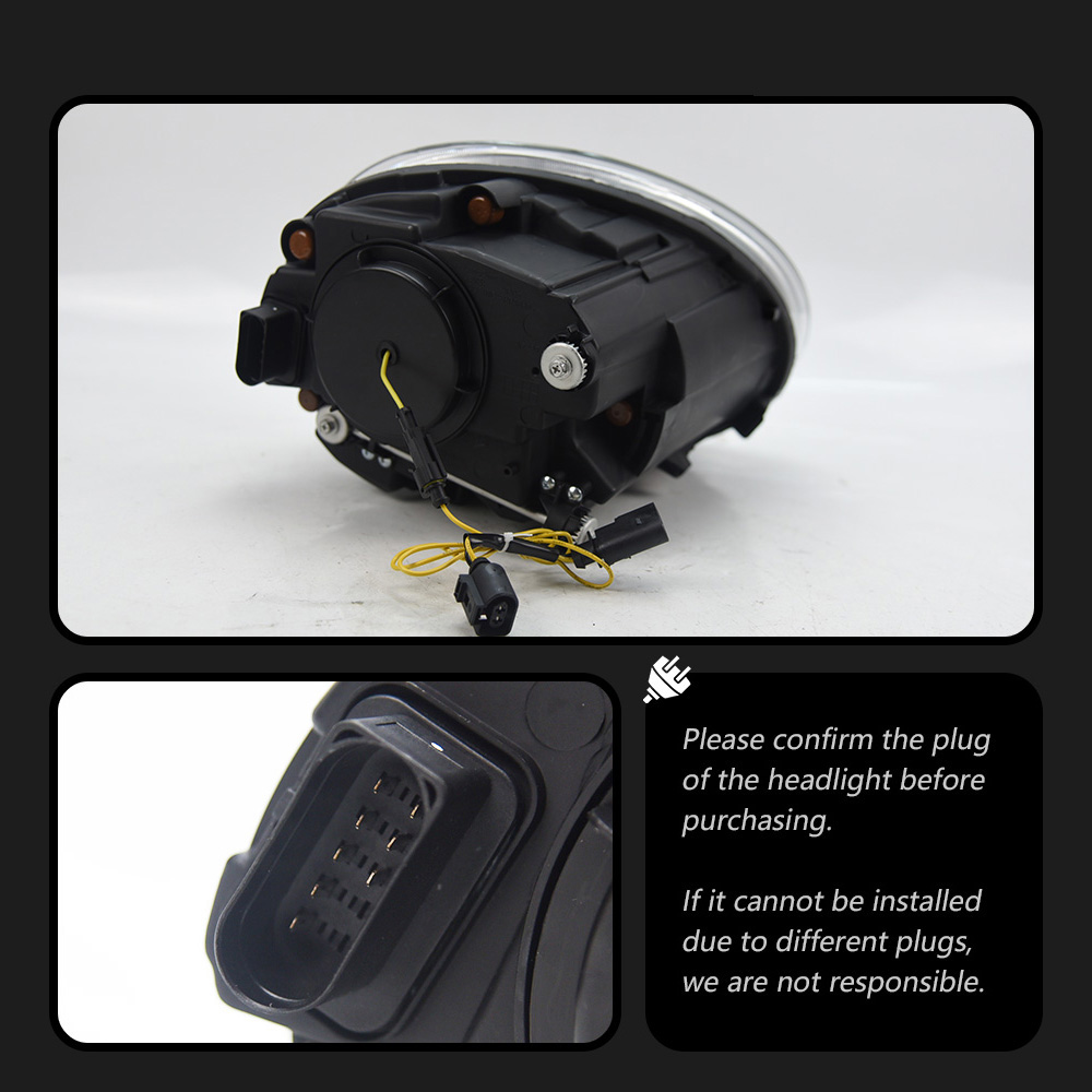 For VW Beetle LED Headlight Assembly 13-21 DRL Daytime Running Light Streamer Turn Signal Indicator High Beam Angel Eye Projector Lens