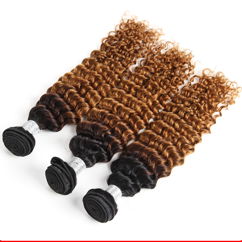 Ombre 1B/27 Brazilian Deep Wave Human Remy Virgin Hair Weaves 100g/bundle Double Wefts 3Bundles/lot