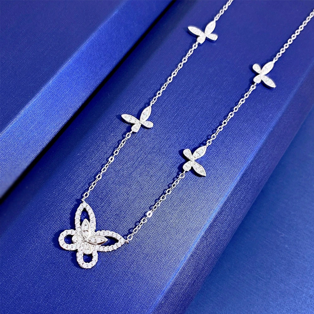 Wong Rain 100% 925 Sterling Silver Butterfly Lab Sapphire High Carbon Diamonds Gemstone Wedding Pendant Necklace Fine Jewelry 240125