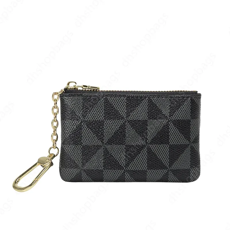 Key Storage Bag with Chain Women Mini Coin Purse Luxury Designer Plaid Leather Small Zipper Wallet Ladies Keychain Trendy 62650 Y260206