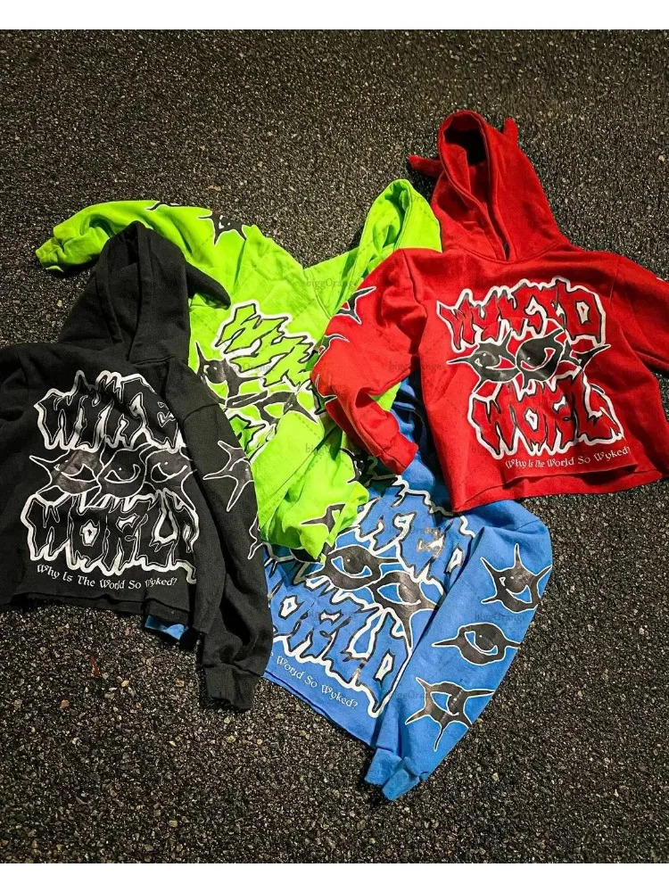 Y2k Fashion American Super Gothic Letter Printed Hoodies Men Street Retro Hip-hop Harajuku Colorful Couple Sweatshirts Coats 240131