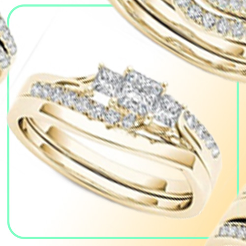 Crystal Female Big Zircon Stone Ring Set Fashion Gold Silver Bridal Wedding Rings For Women Promise Love Engagement Ring