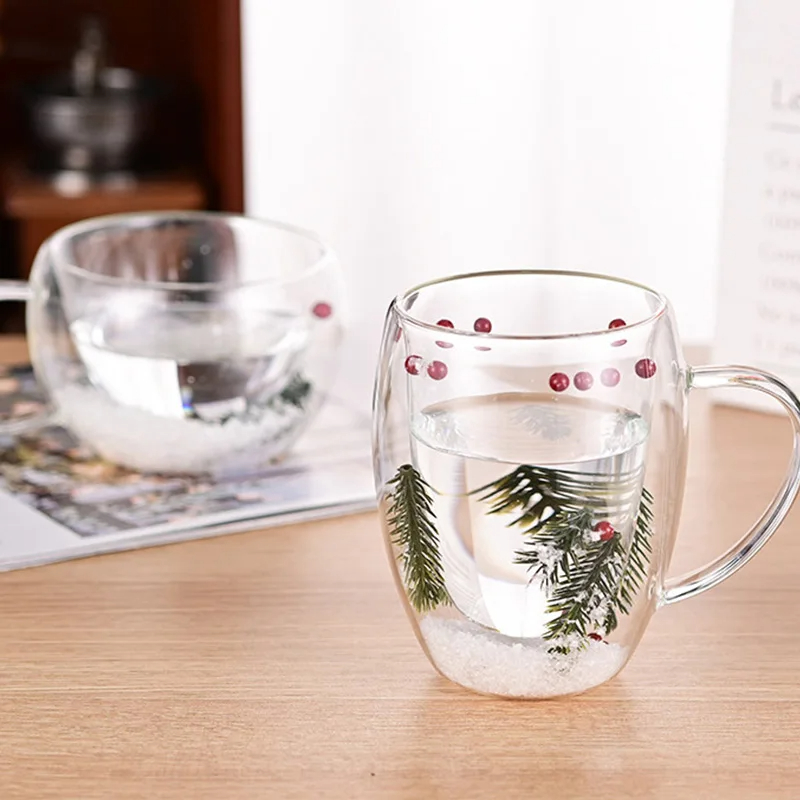 350ml Double Wall Glass Mug Cup With Dry Flower Fillings With Handles kitchen accessories WLL2148