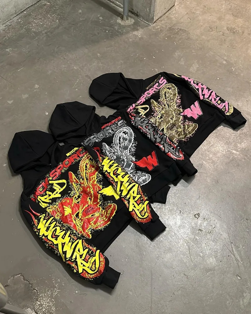 American street lettering Print hoodie Winter Men y2k Goth Harajuku Vintage hoodie couple casual loose fashion sweatshirt 240131