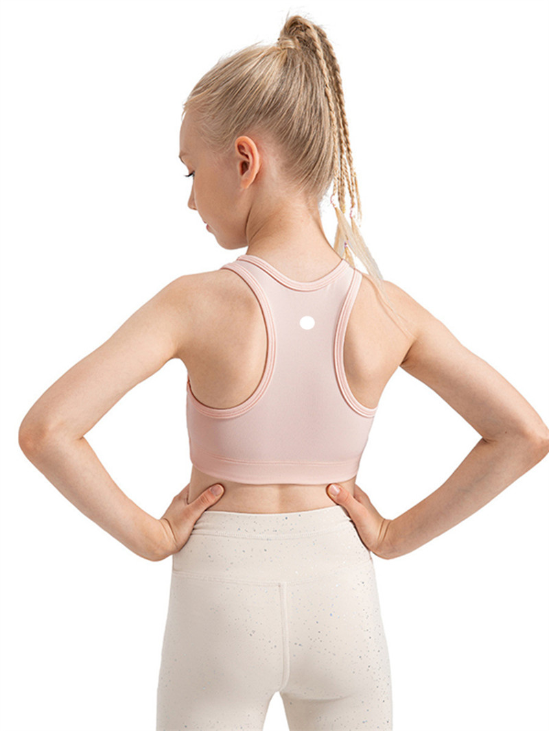 LM Kids Yoga Sports Bra Short Sleeve for Girls Tank Top reathable Seamless Quick Dry Children's Fintness Sports Summer T Shirt 33106