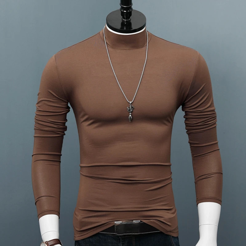 ARCSINX Slim Fit Men TShirt Plus Size 4XL 5XL 6XL Fashion Tight Long Sleeve TShirts Man Grey White Turtleneck Tee Shirt Homme 240119