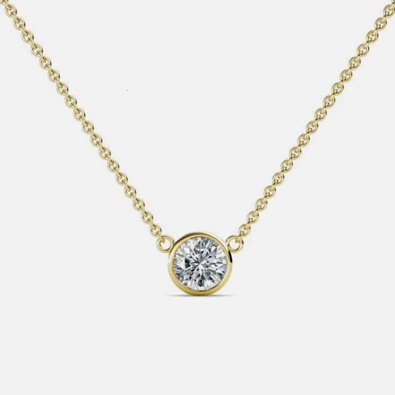 Round Lab Grown Diamond CVD HPHT Bezel Set Women Solitaire 10k 14k 18k Pendant Necklace D VS Diamond Jewelry Woman NO IGI 240119