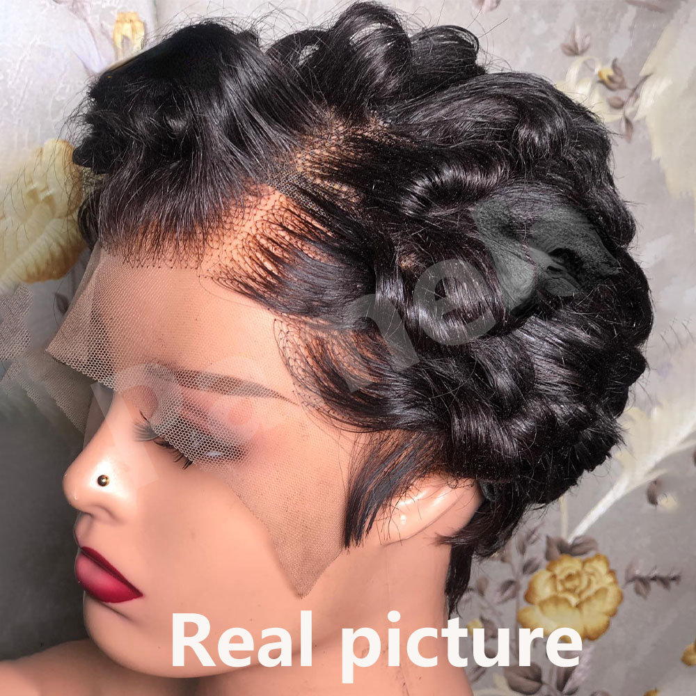 13X4 Short Bob Loose Wave Wigs For Women Pre Plucked Bleached Knots Pixie Cut Hd Transparent Lace Front Natutal Human Hair Wig