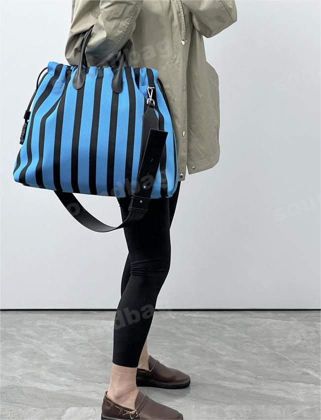 Designer Stripe Canvas Tote: Spacious Color Block, Crossbody Bucket Bag for Women - Stylish & Lightweight blue