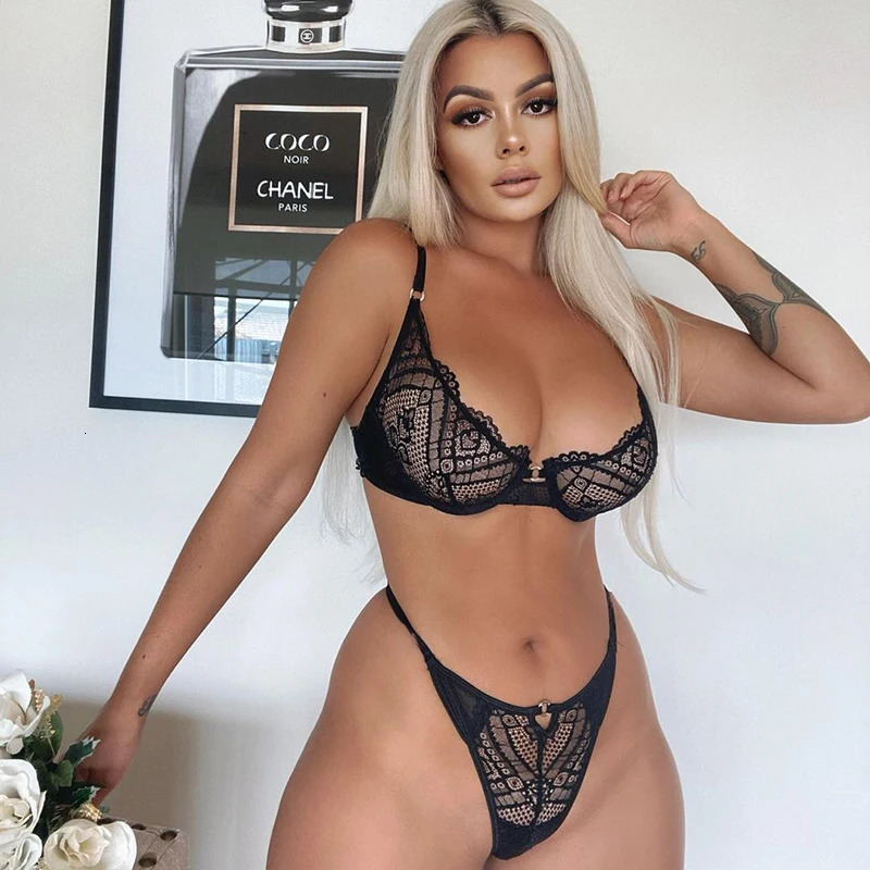 Yimunancy 2Piece Hallow Out Bra Set Women Underwire Panty Sexy Underwear Ladies Fashion Lingerie 240127