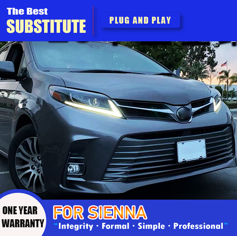 Front Lamp DRL Daytime Running Light Streamer Turn Signal For Toyota Sienna LED Headlight Assembly 11-19 Car Accessories