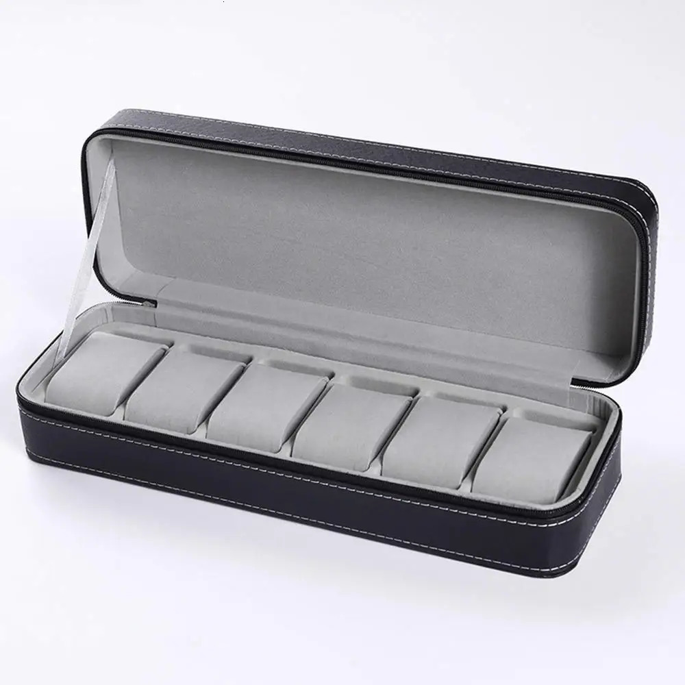 6 Slots PU Leather Watch Box Portable Travel Zipper Case Collector Storage Jewelry Storage Box Display Box 240124