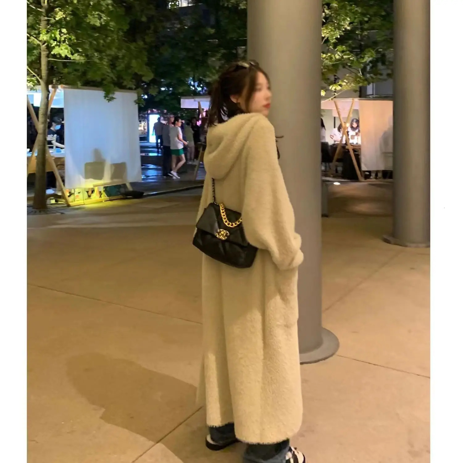 korean fashion hooded long cardigan women knitted long sleeve winter korean style clothes long sleeve knitwears fall pink 240131