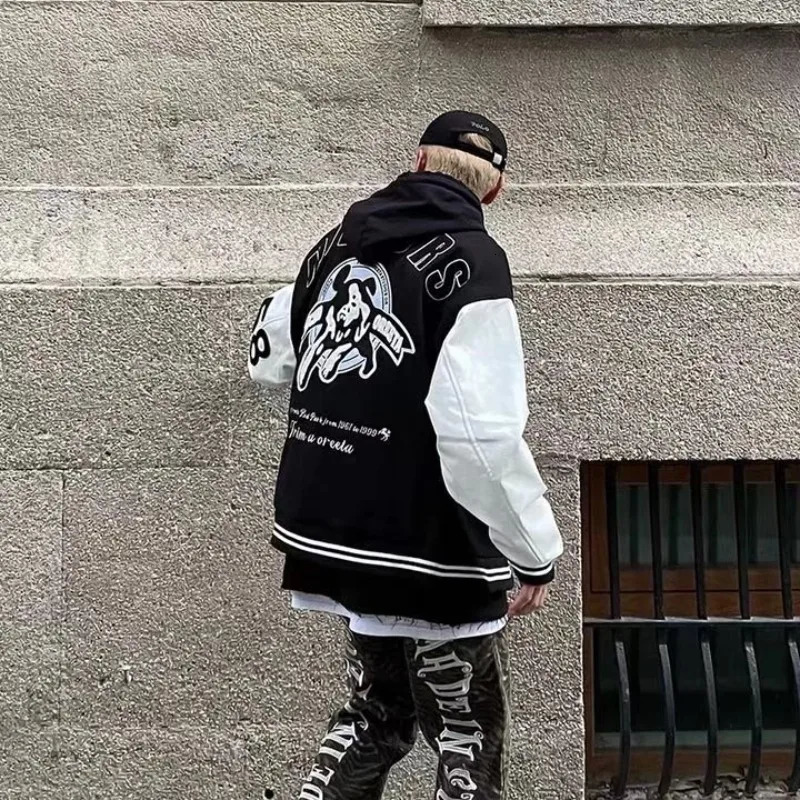 Hip Hop Baseball Bomber Jacket Men Loose Unisex College Letter Embroidery Vintage Varsity Patchwork Coat Streetwear Spring 240126