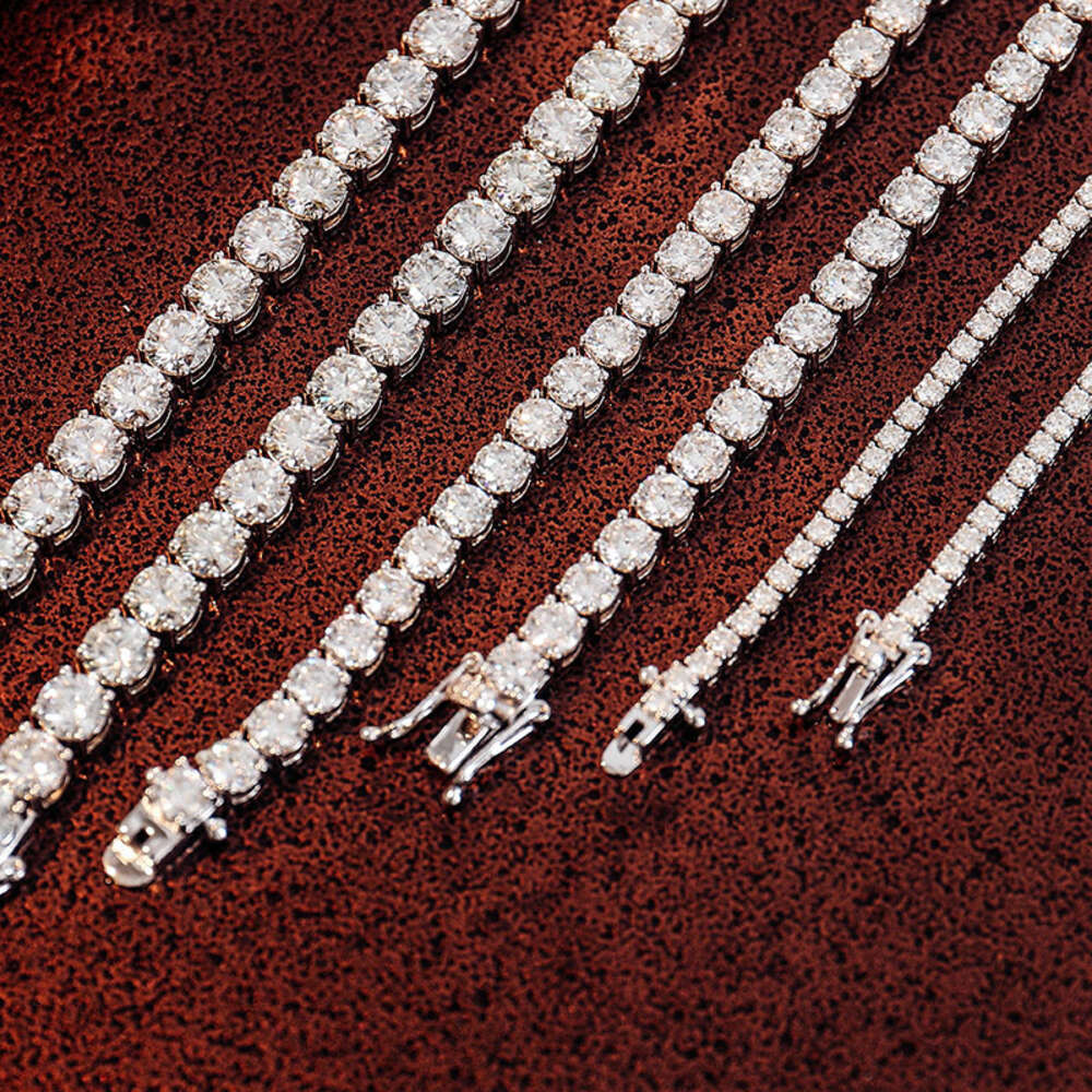 925 Sterling Silver Moissanite Diamond Chain 2mm-5mm Iced Out Vvs Diamond Solid Pave Setting Tennis Chain for Christmas Gift