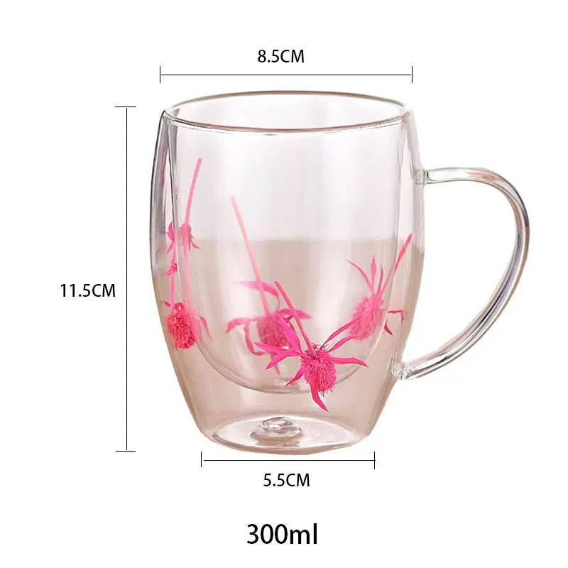 350ml Double Wall Glass Mug Cup With Dry Flower Fillings With Handles kitchen accessories WLL2148