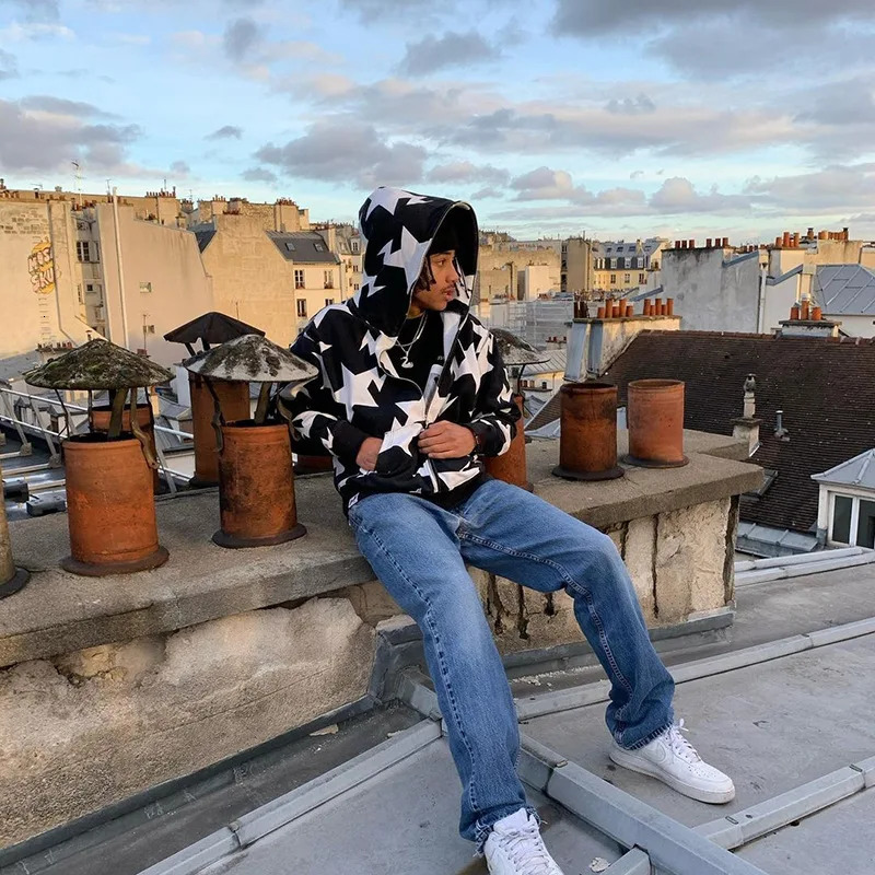 Y2K Streetwear Zip Up Hoodie Mens Hip Hop Star Print Hooded Sweatshirt Harajuku Oversized Punk Long Sleeve Jacket Coat 240131