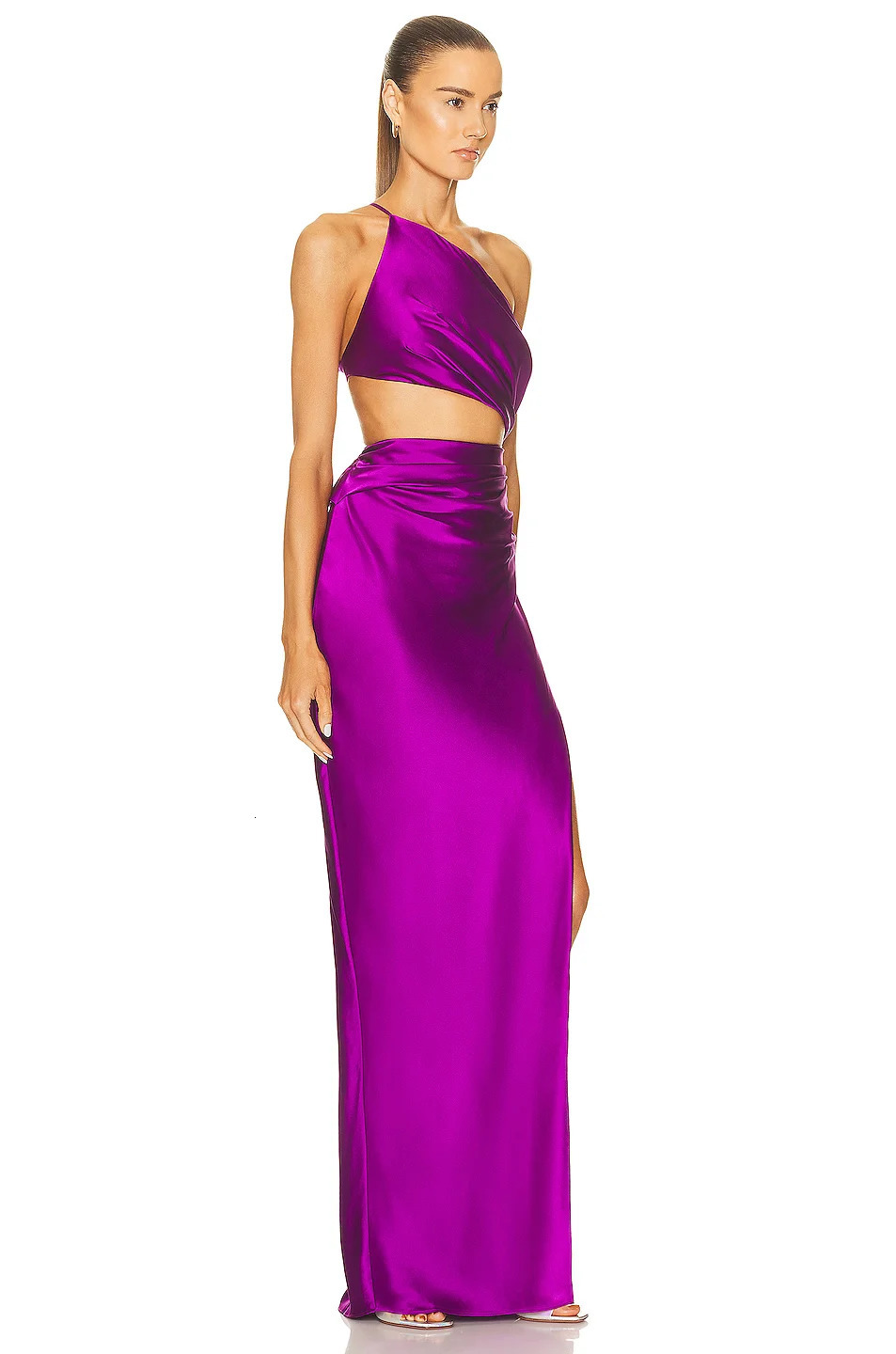 Purple Orange Color Women Shinnign Satin One Shoulder Bodycon Long Dress Fashion Celebrate Cocktail Party Dress Wholesale 240126