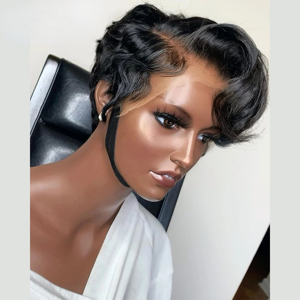 Free shipping 200density Straight Short 13x4 Lace Front Wigs Human Hair Pre Plucked Pixie Cut Wig Natural for Black Women