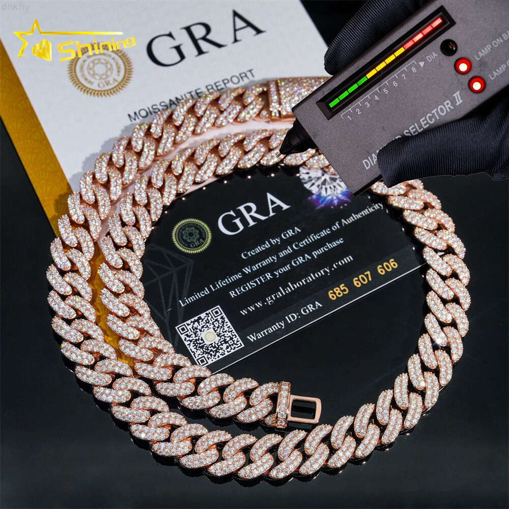 necklace moissanite chain Pass Diamond Tester Moissanite Hip Hop Jewelry 13mm 925 Sterling Silver Iced Out Vvs Diamond Mossanite Cuban Link Chain