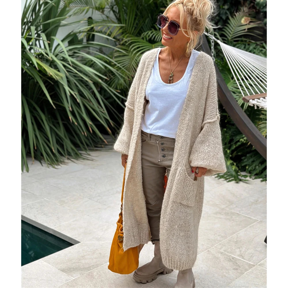 Knitted Cardigan Women Striped Patchwork Elegant Loose Long Outerwear Y2k Sweater Coat Soft Cover Up Fashon Streetwear 240131
